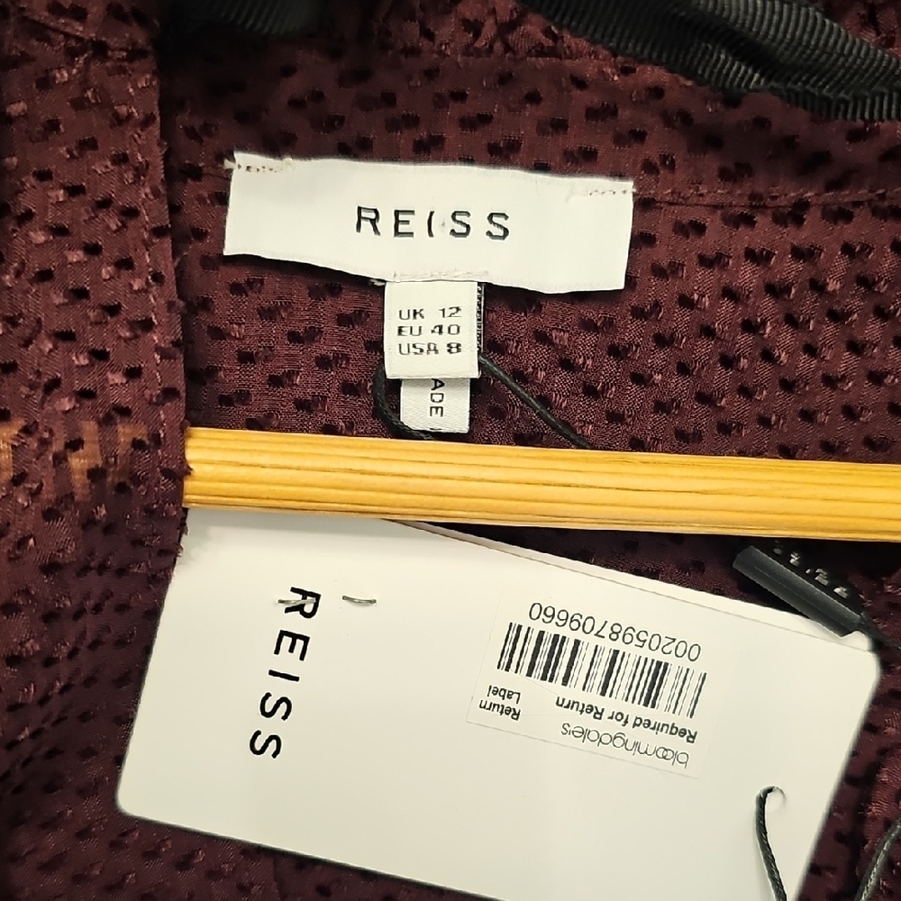 REISS Maevie Silk-Blend Tie-Neck Dot Blouse - Size 8 - Picture 5 of 6